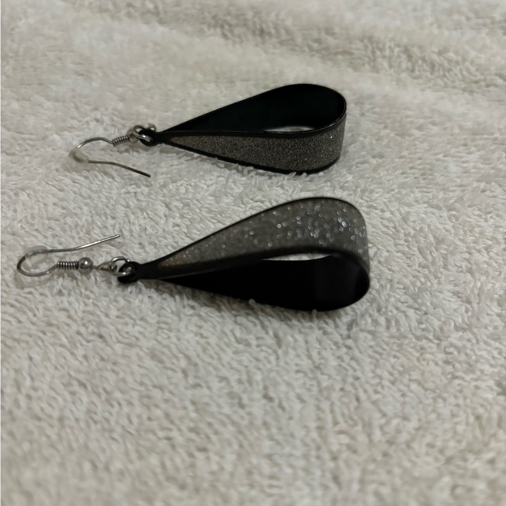 Scoop Earrings 2.75" with Silver Glitter Women's Black - Picture 9 of 12